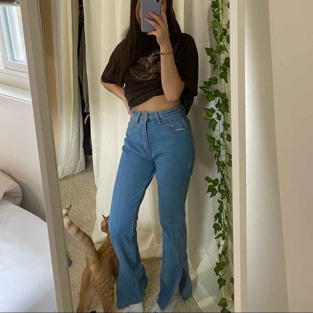 SOLD High Waisted Split Hem Flared Jeans